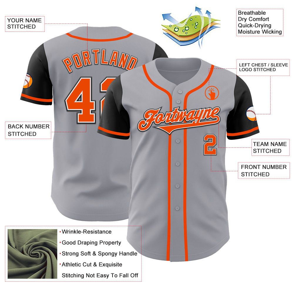 Custom Gray Orange-Black Authentic Two Tone Baseball Jersey