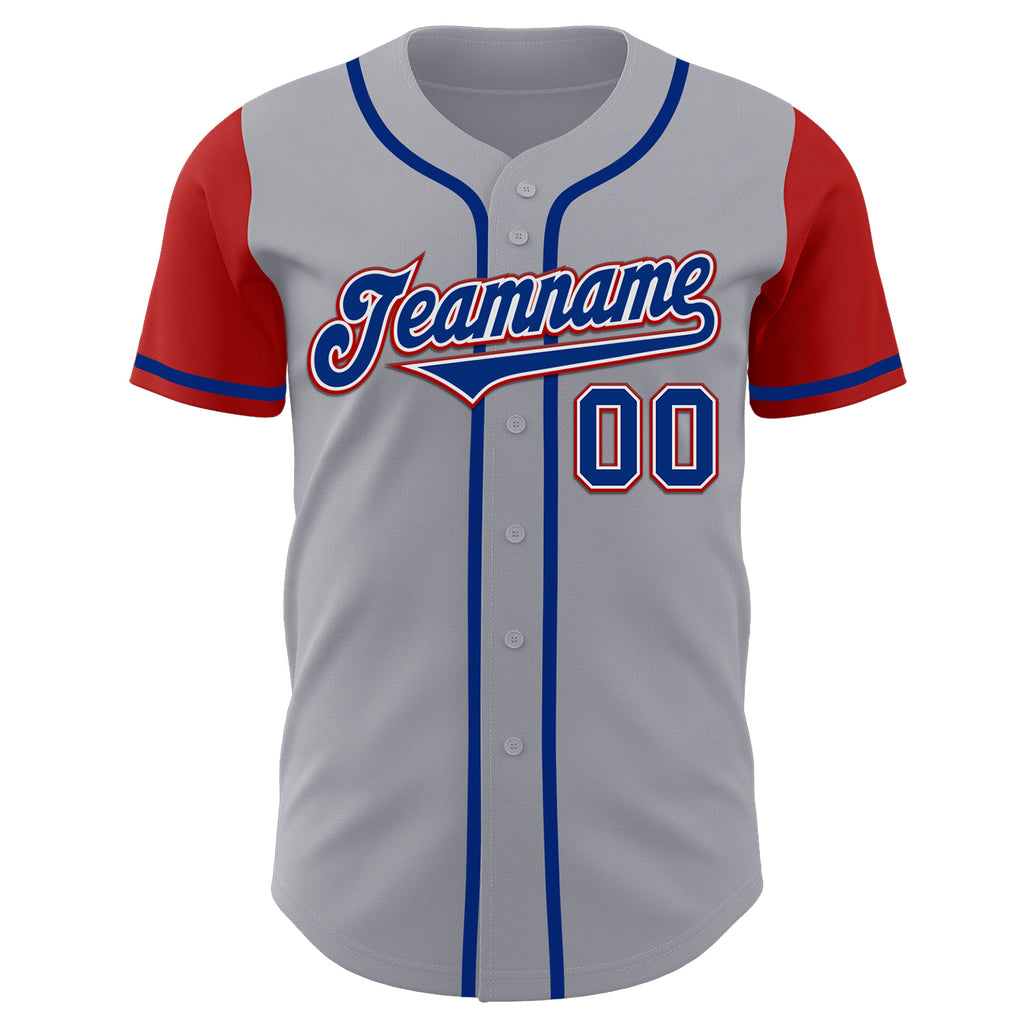 Custom Gray Royal-Red Authentic Two Tone Baseball Jersey