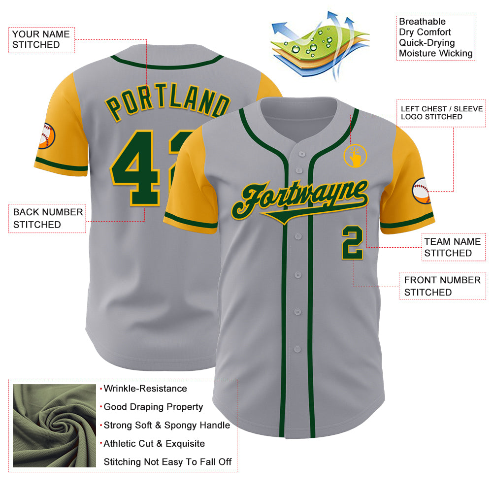 Custom Gray Green-Gold Authentic Two Tone Baseball Jersey