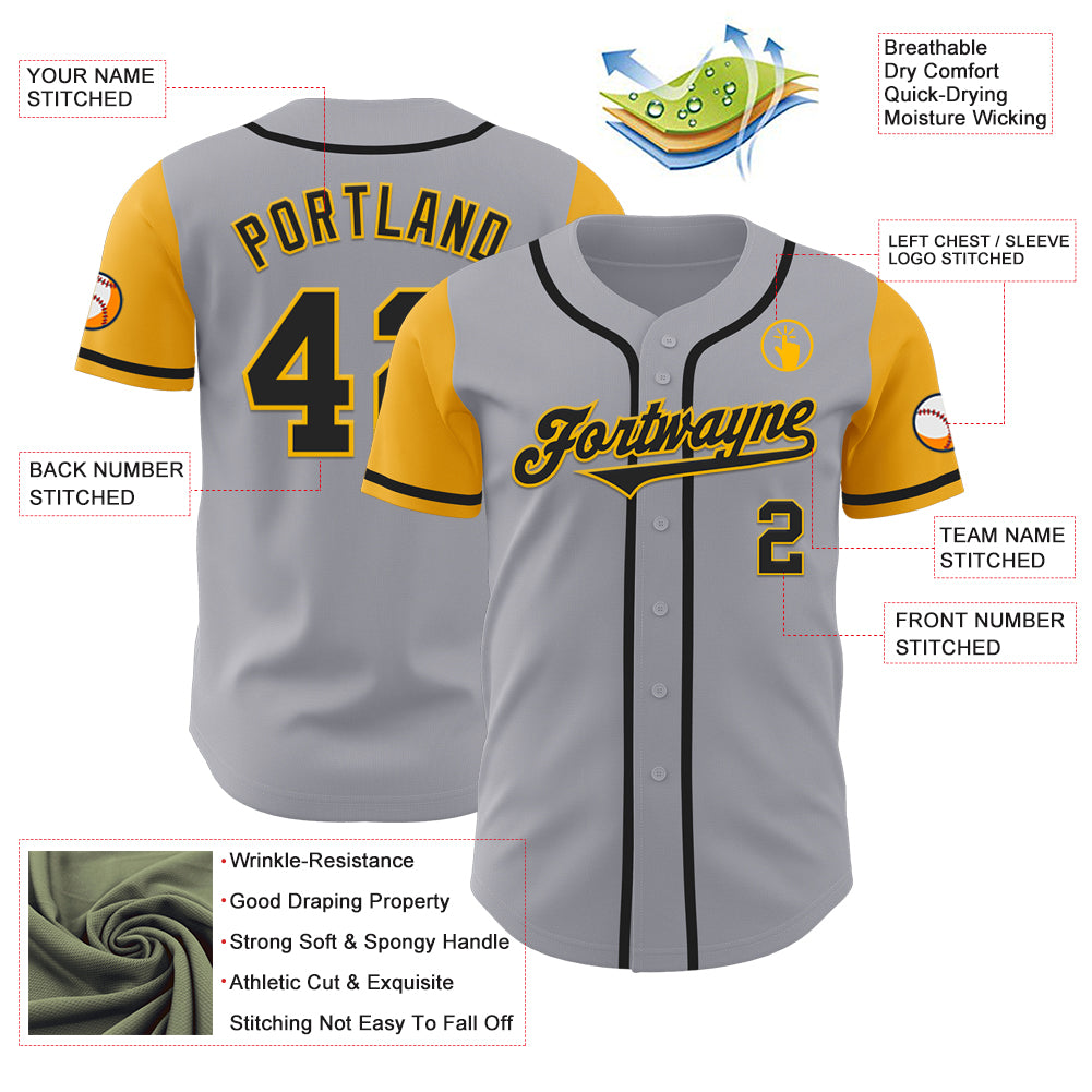 Custom Gray Black-Gold Authentic Two Tone Baseball Jersey