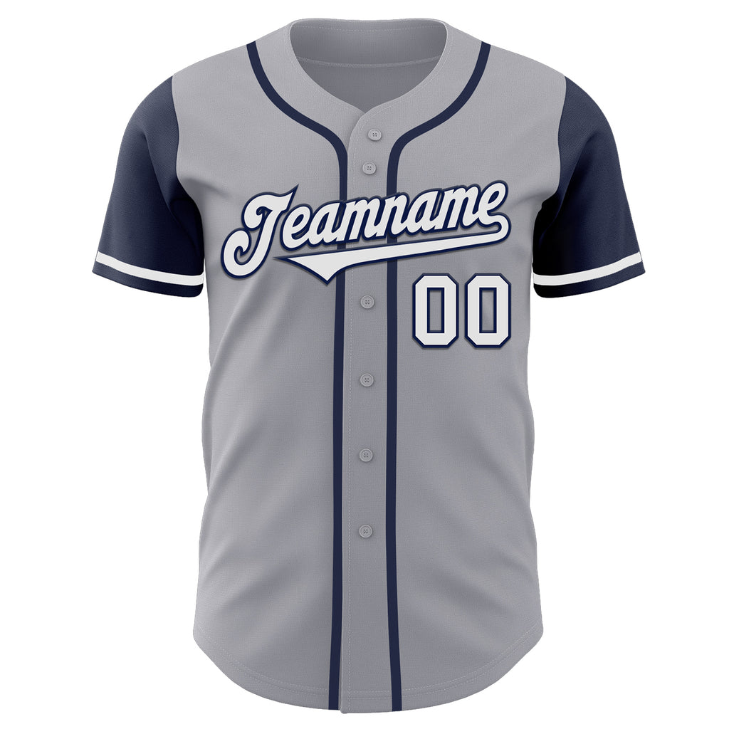 Custom Gray White-Navy Authentic Two Tone Baseball Jersey