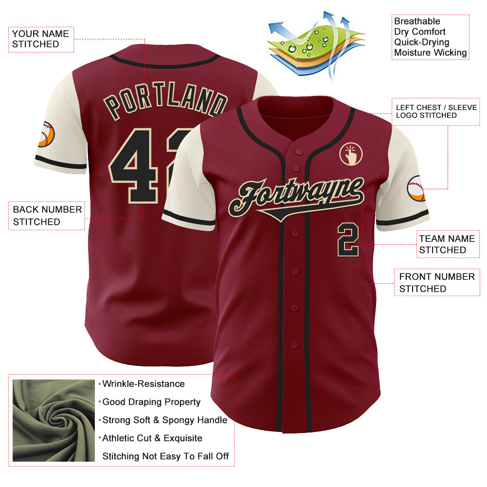 Custom Crimson Black-Cream Authentic Two Tone Baseball Jersey