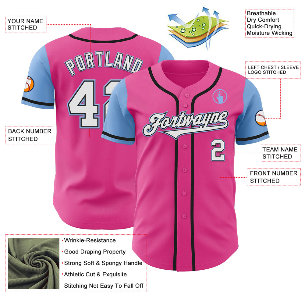 Custom Pink White-Light Blue Authentic Two Tone Baseball Jersey