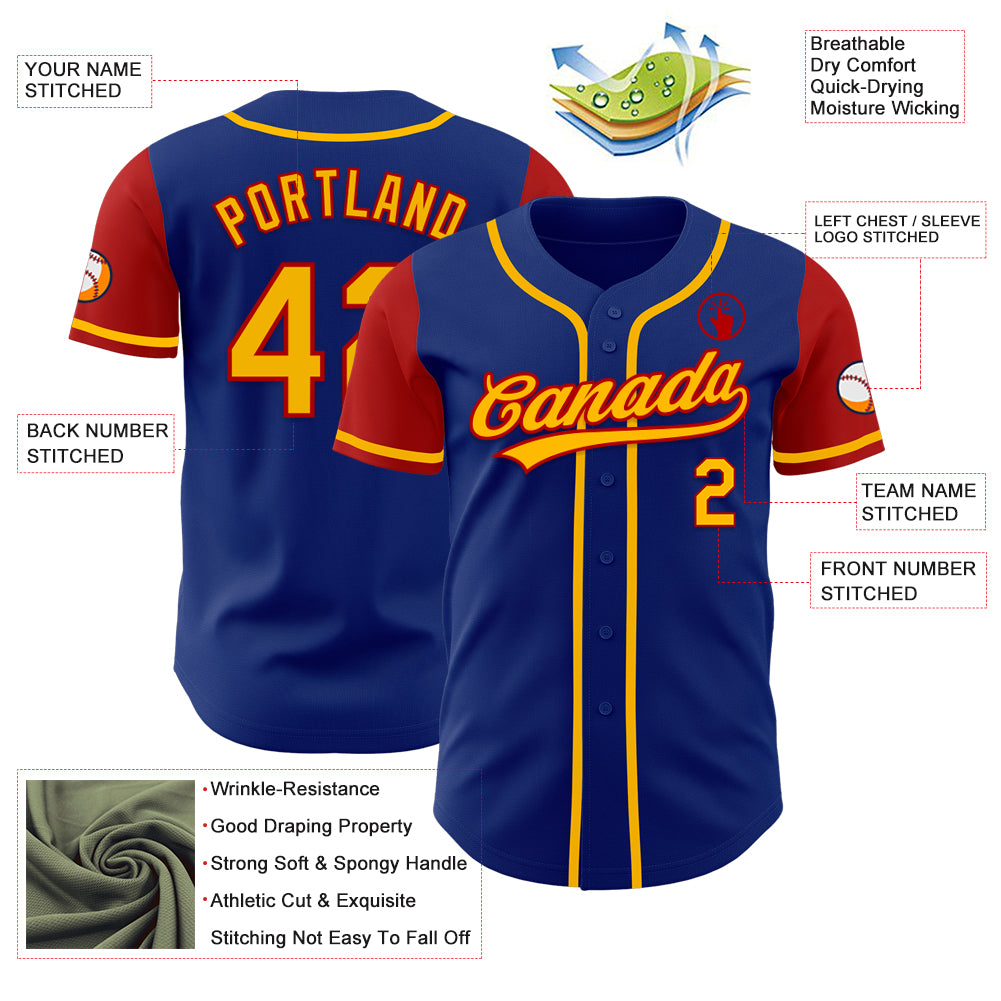 Custom Royal Gold-Red Authentic Two Tone Baseball Jersey