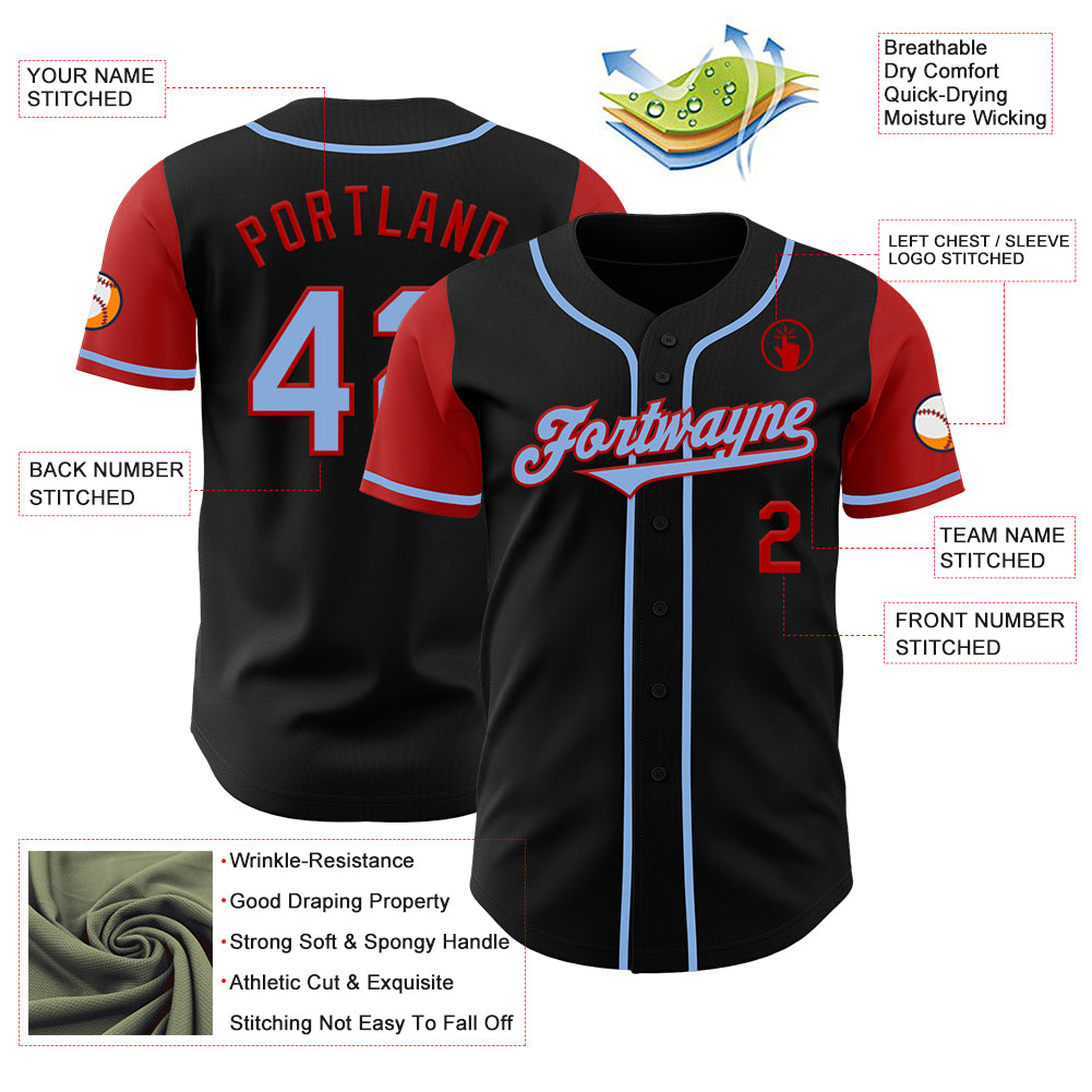 Custom Black Light Blue-Red Authentic Two Tone Baseball Jersey