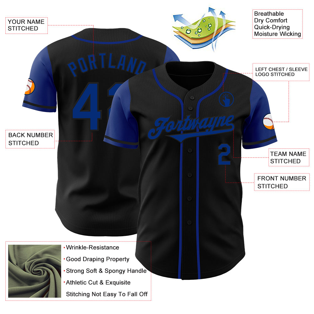 Custom Black Royal Authentic Two Tone Baseball Jersey