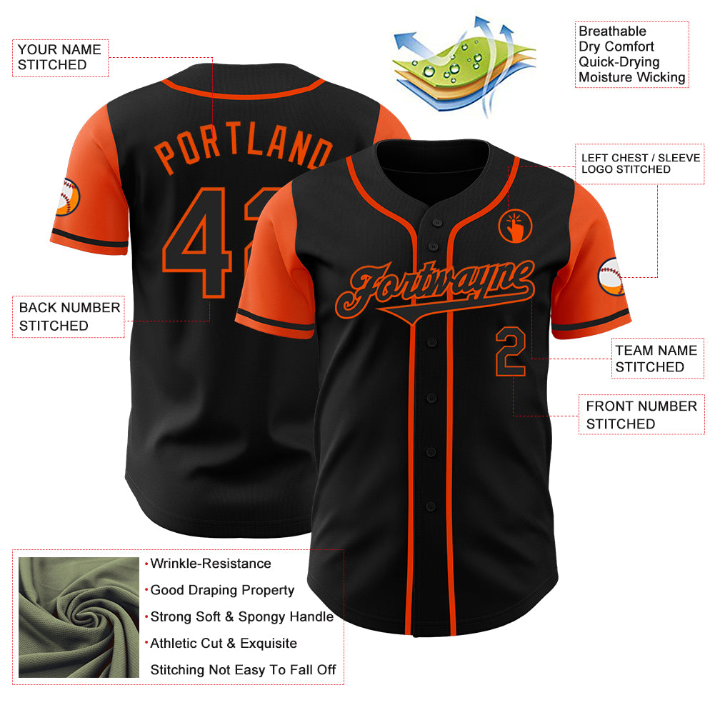 Custom Black Orange Authentic Two Tone Baseball Jersey