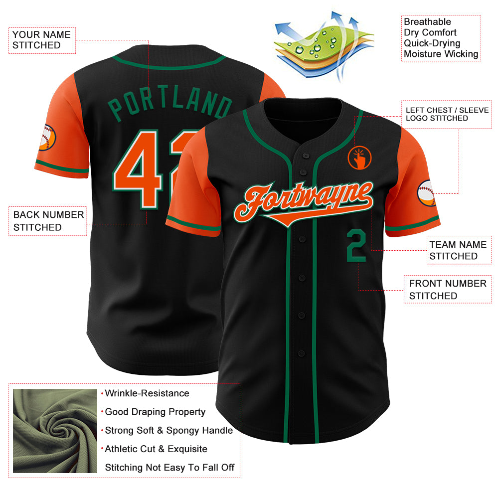 Custom Black Orange-Kelly Green Authentic Two Tone Baseball Jersey