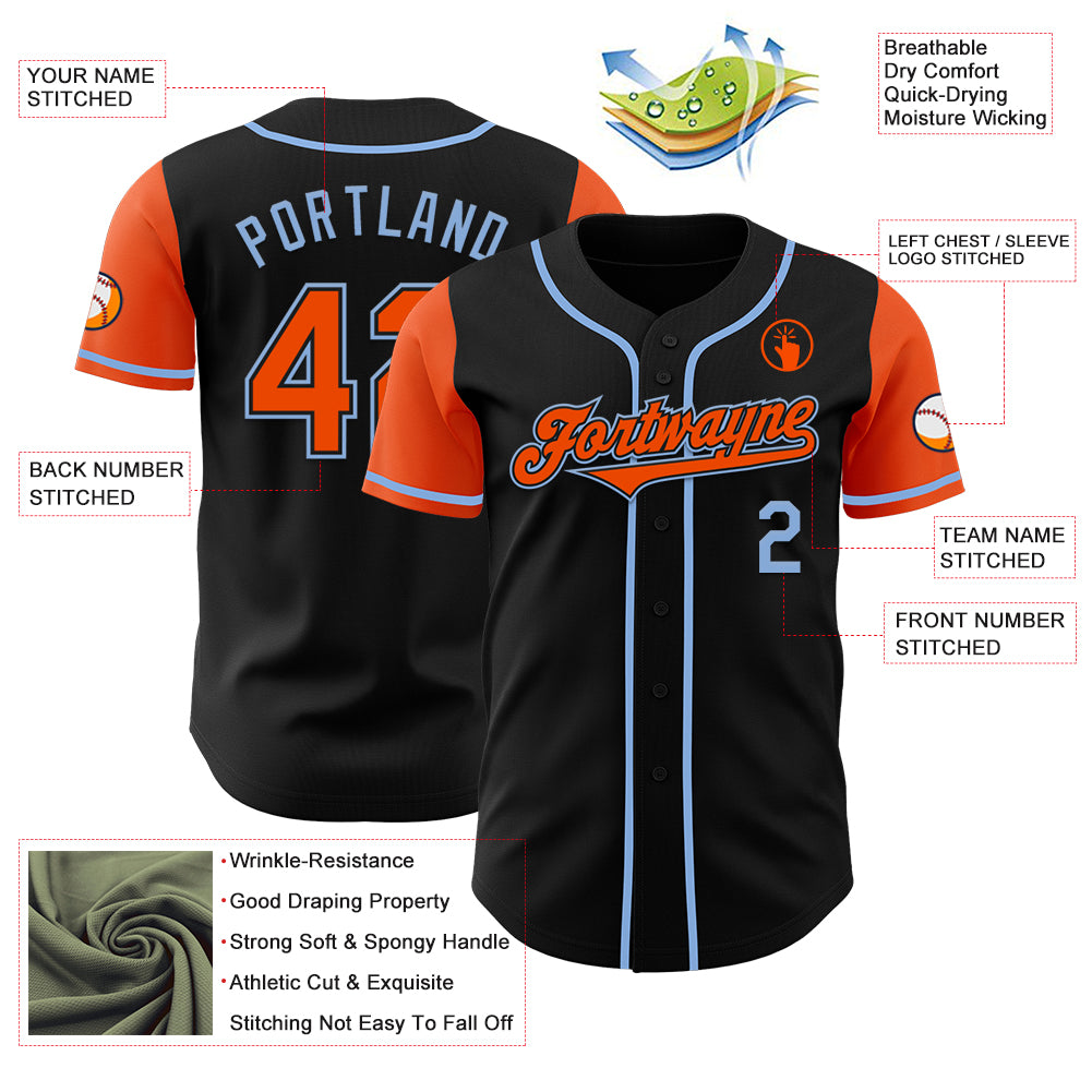 Custom Black Orange-Light Blue Authentic Two Tone Baseball Jersey