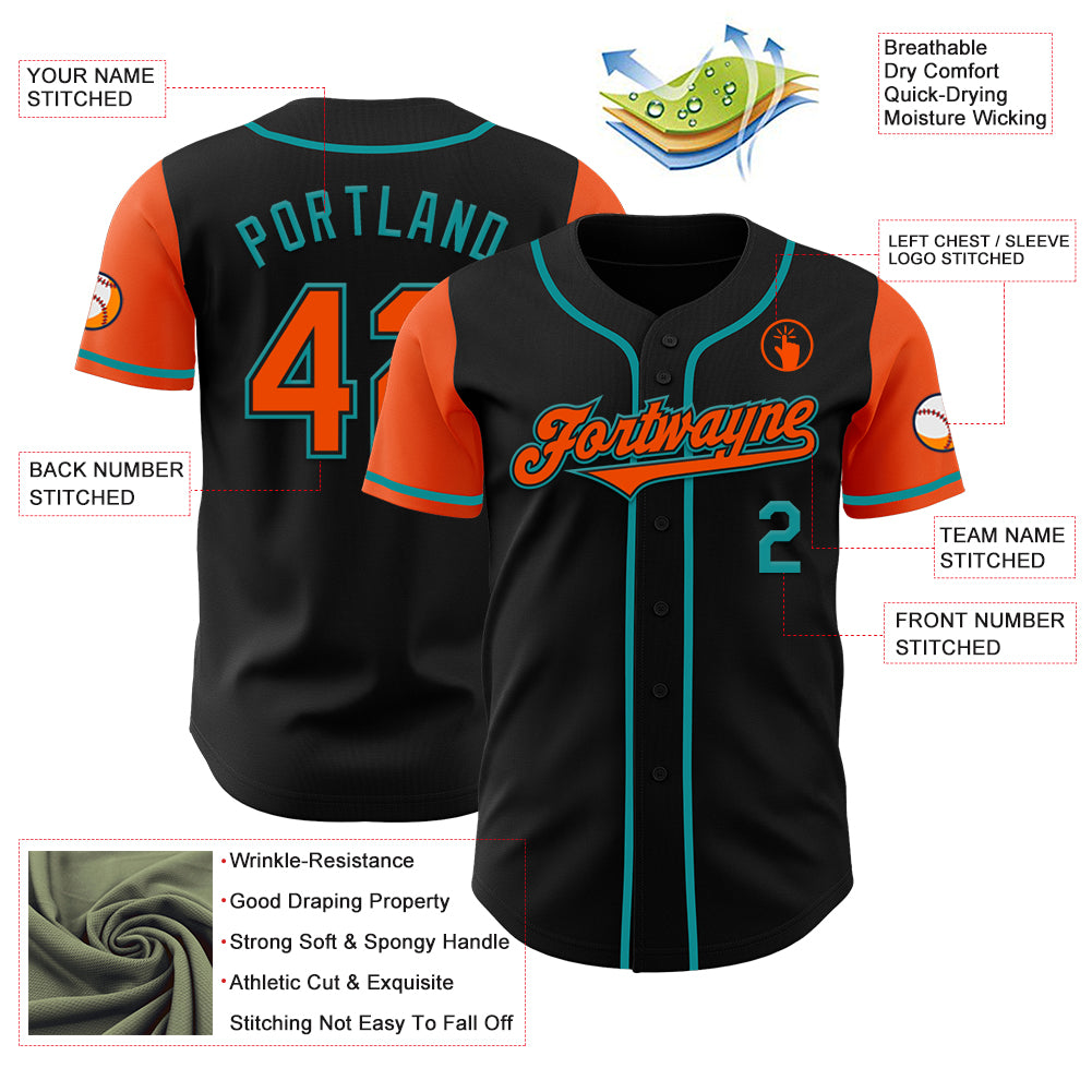 Custom Black Orange-Teal Authentic Two Tone Baseball Jersey