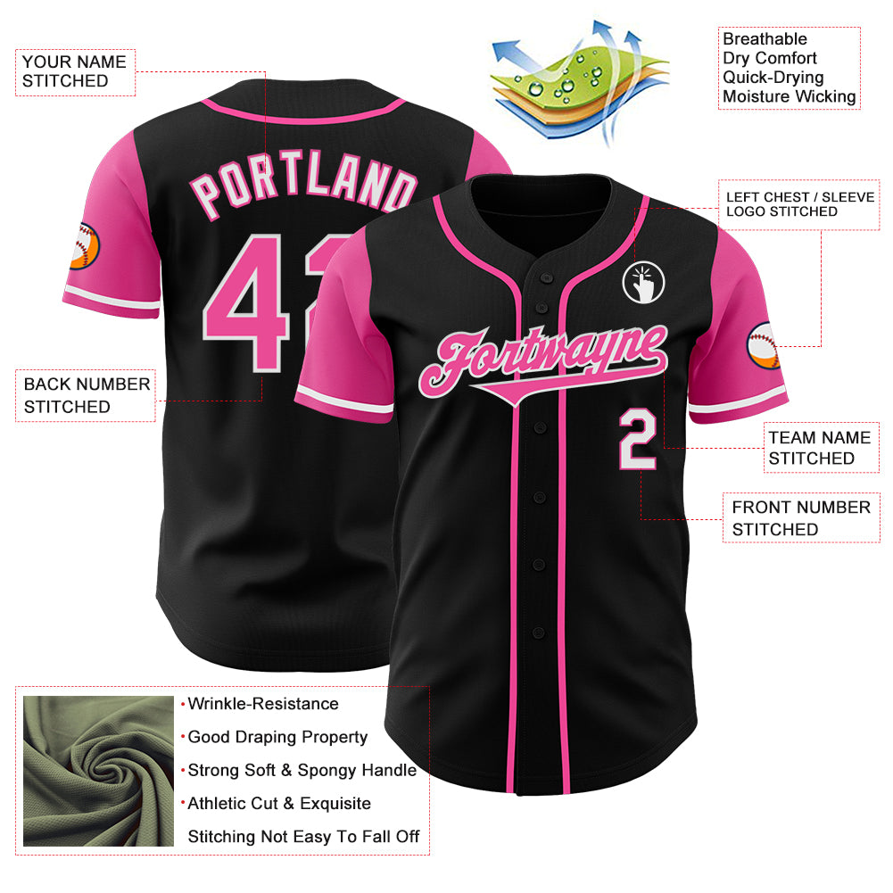 Custom Black Pink-White Authentic Two Tone Baseball Jersey