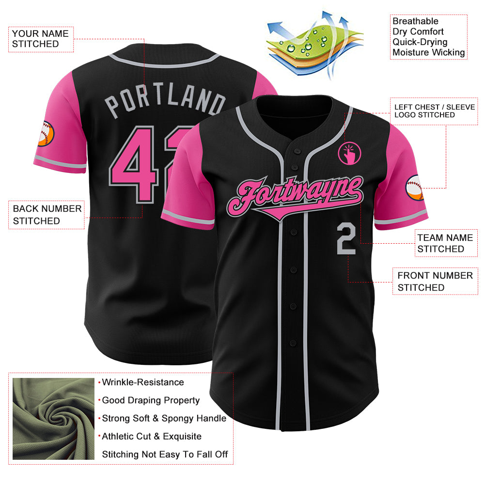 Custom Black Pink-Gray Authentic Two Tone Baseball Jersey