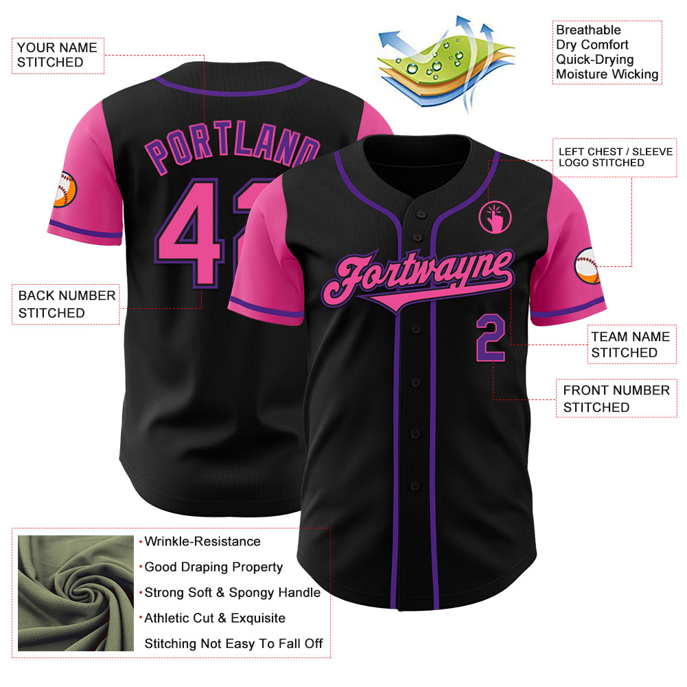 Custom Black Pink-Purple Authentic Two Tone Baseball Jersey