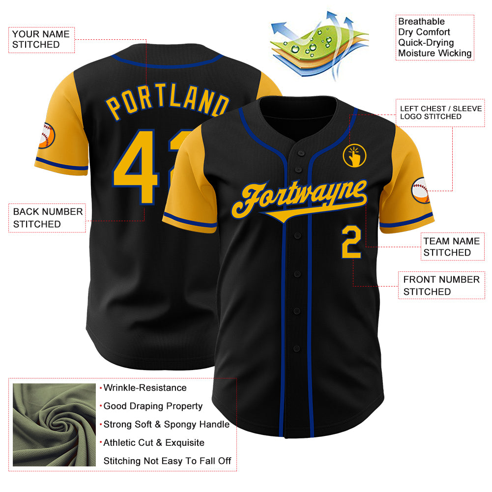 Custom Black Gold-Royal Authentic Two Tone Baseball Jersey