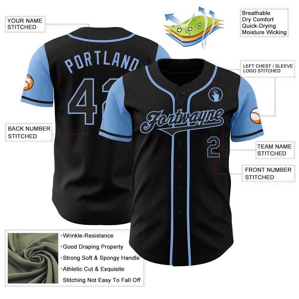 Custom Black Light Blue Authentic Two Tone Baseball Jersey