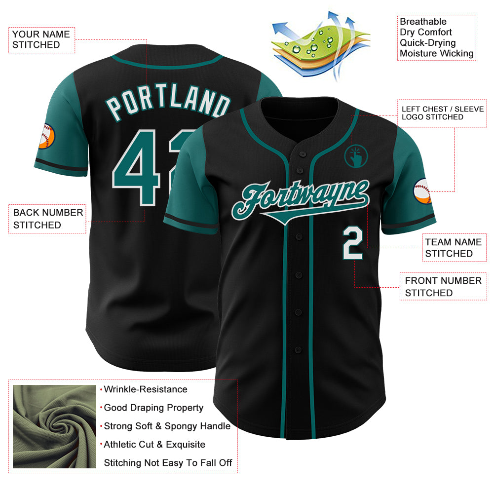 Custom Black Teal-White Authentic Two Tone Baseball Jersey