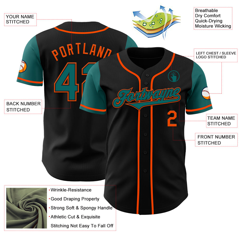 Custom Black Teal-Orange Authentic Two Tone Baseball Jersey