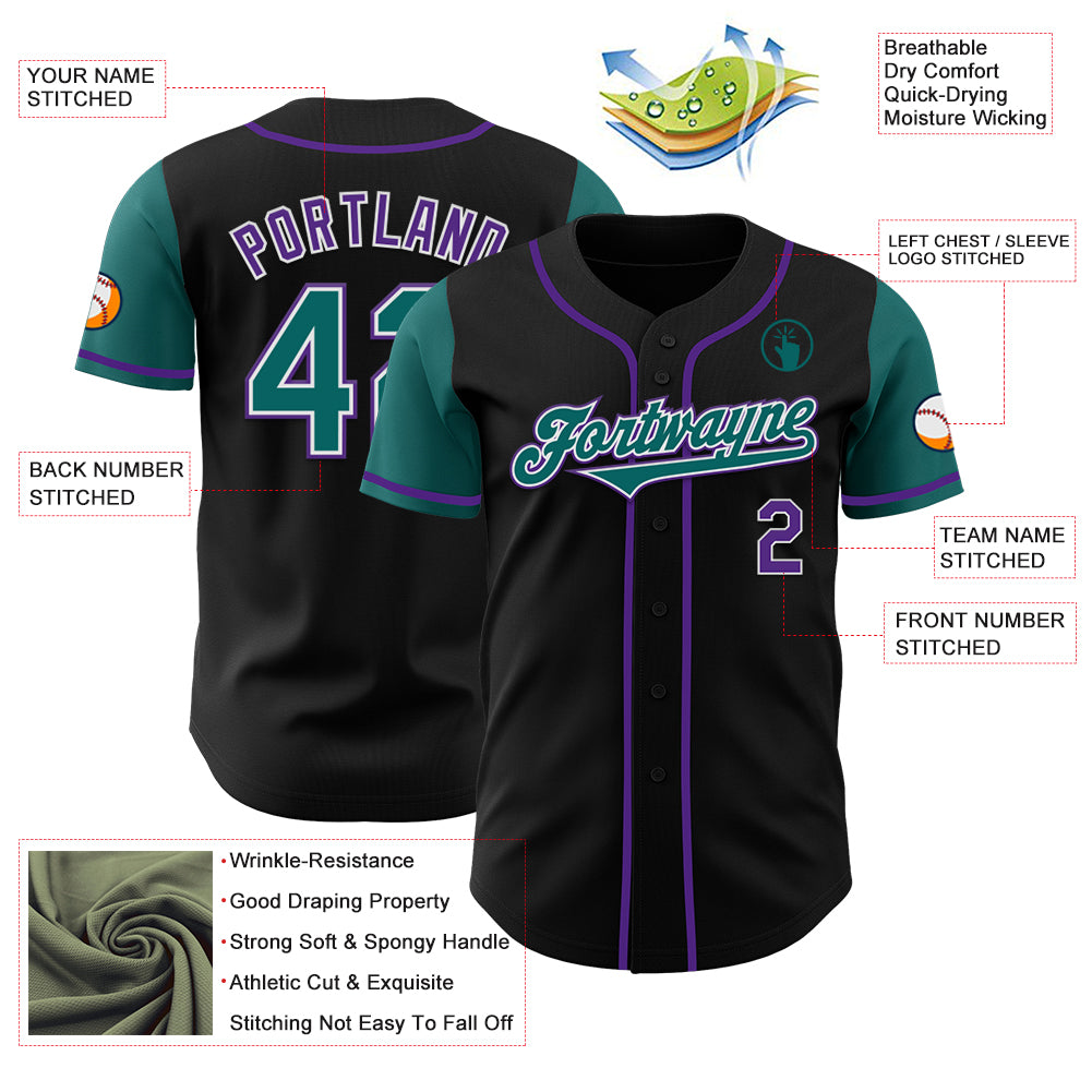 Custom Black Teal-Purple Authentic Two Tone Baseball Jersey