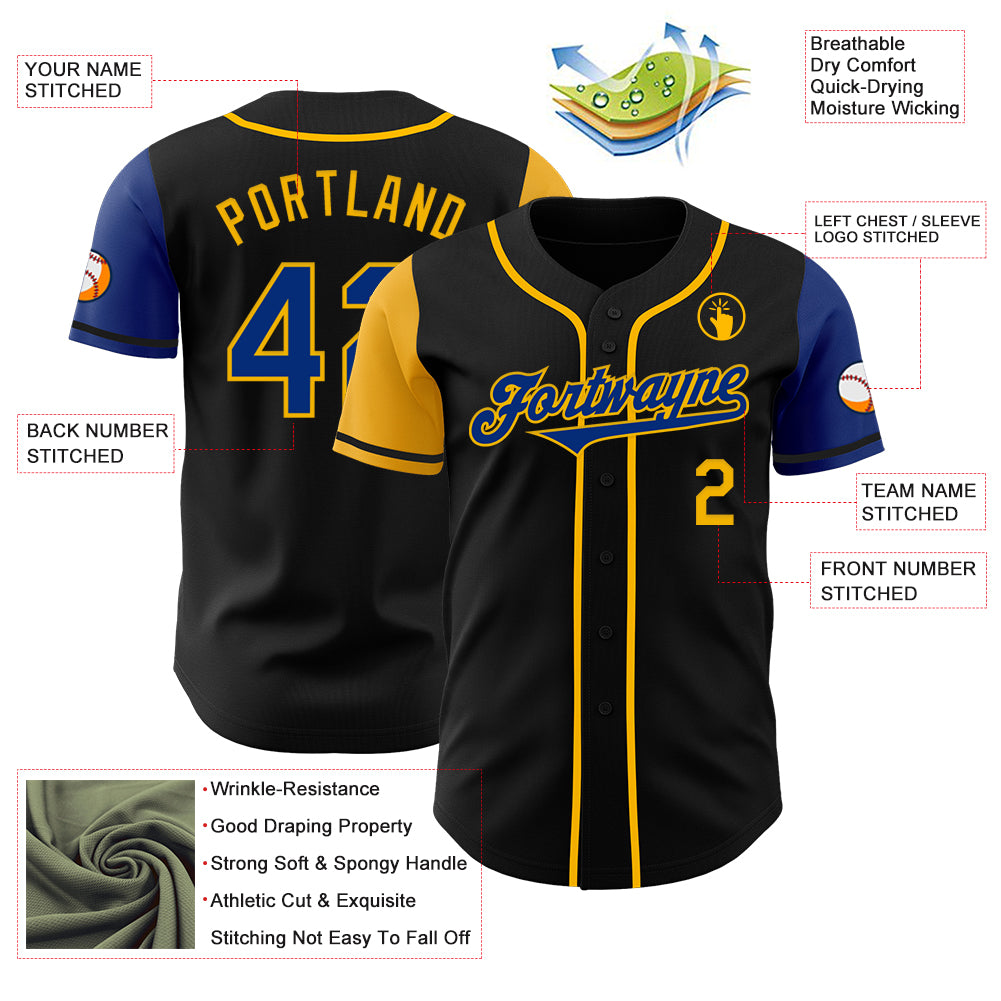 Custom Black Royal-Gold Authentic Two Tone Baseball Jersey