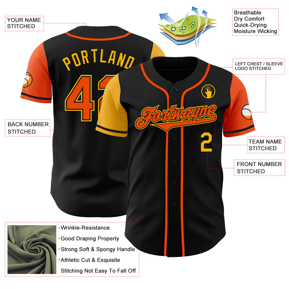 Custom Black Orange-Gold Authentic Two Tone Baseball Jersey