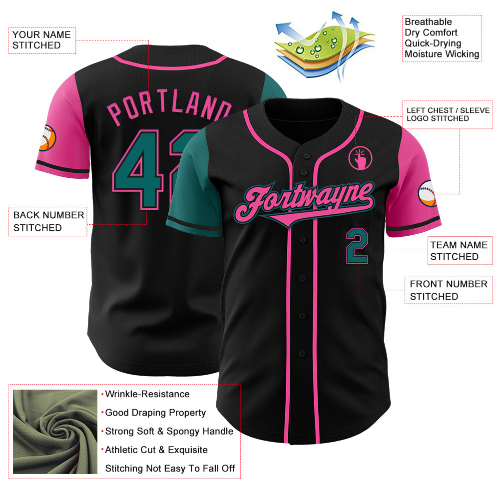 Custom Black Teal-Pink Authentic Two Tone Baseball Jersey