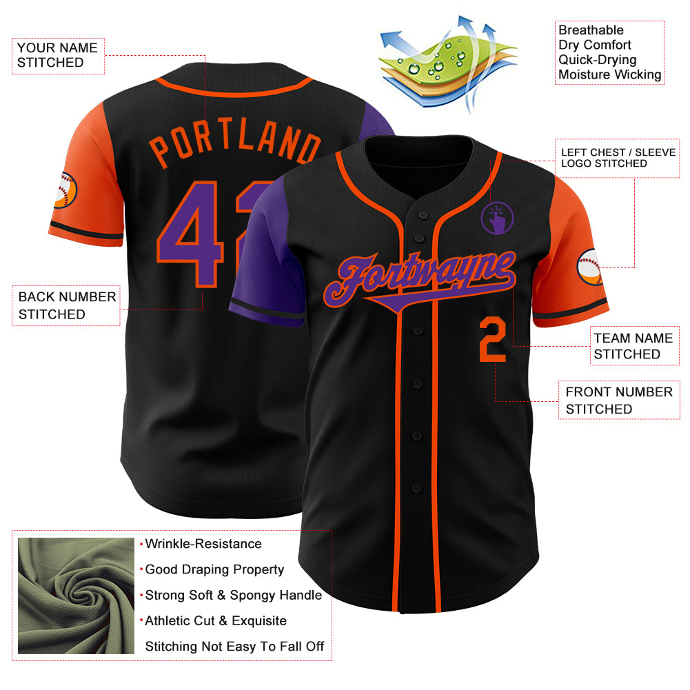 Custom Black Purple-Orange Authentic Two Tone Baseball Jersey