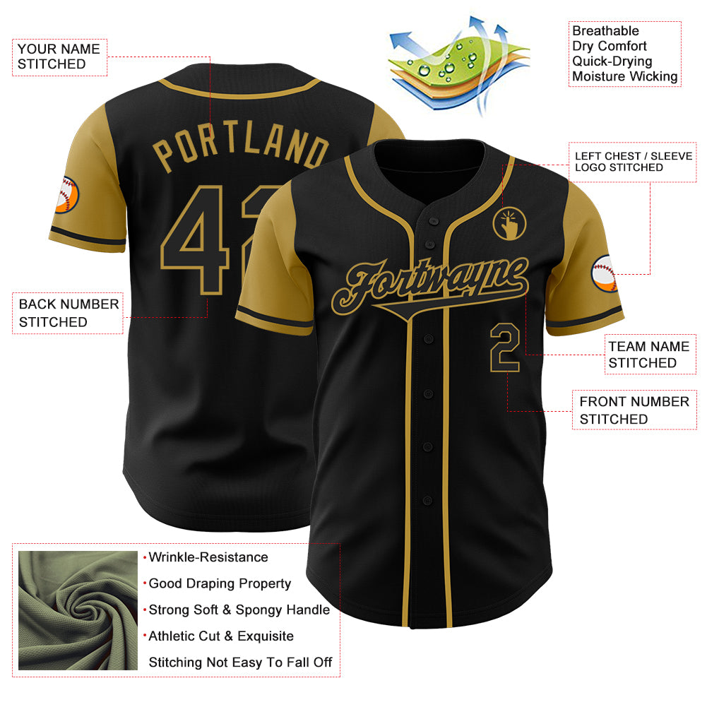 Custom Black Old Gold Authentic Two Tone Baseball Jersey