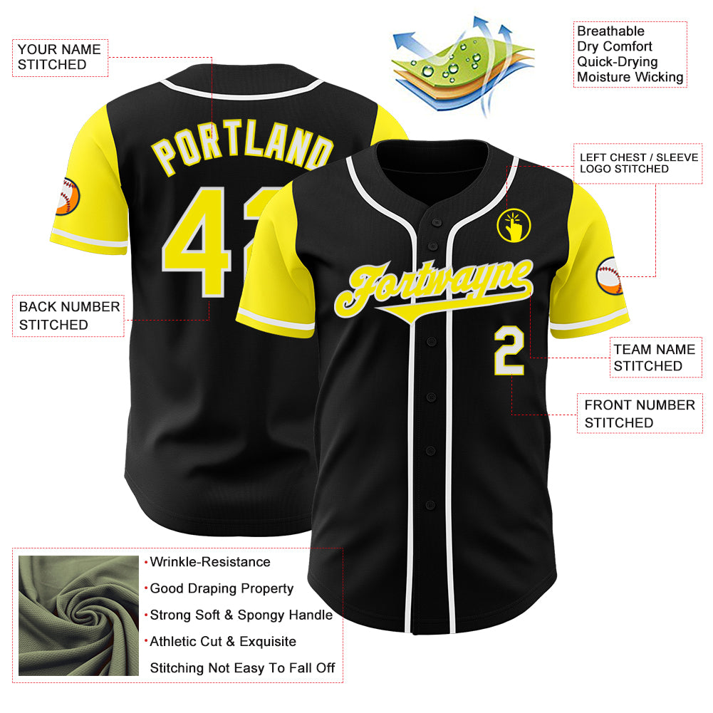 Custom Black Light Yellow-White Authentic Two Tone Baseball Jersey