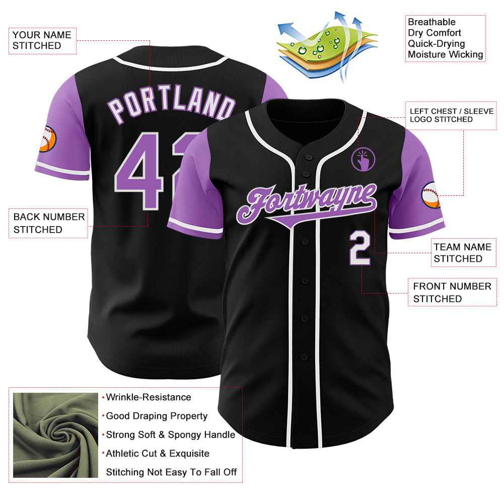 Custom Black Medium Purple-White Authentic Two Tone Baseball Jersey