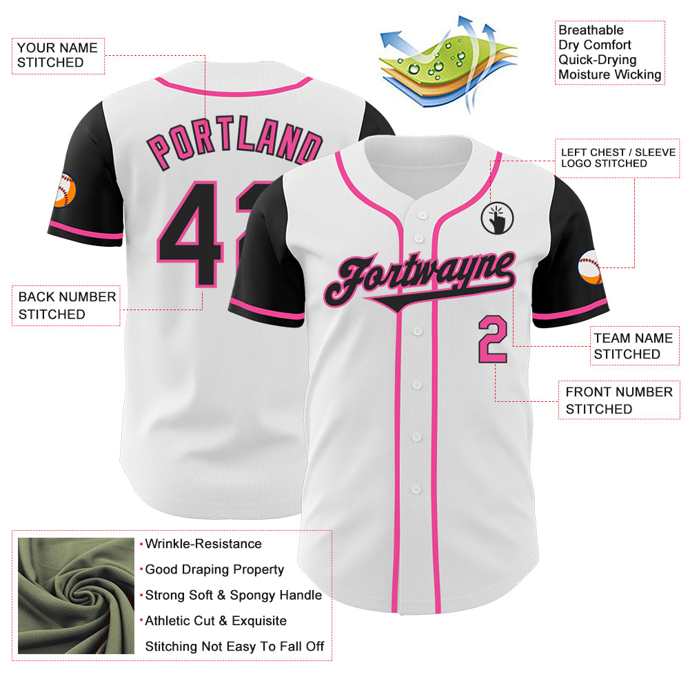 Custom White Black-Pink Authentic Two Tone Baseball Jersey