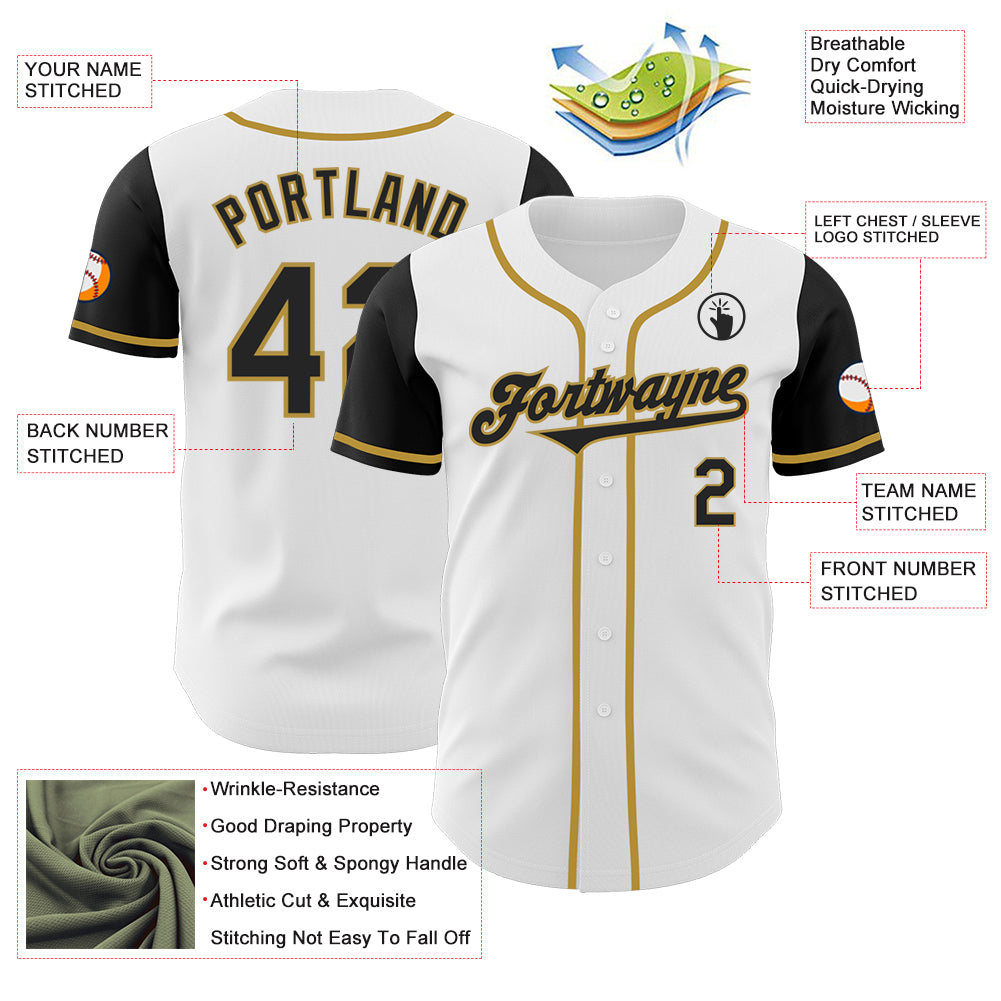 Custom White Black-Old Gold Authentic Two Tone Baseball Jersey