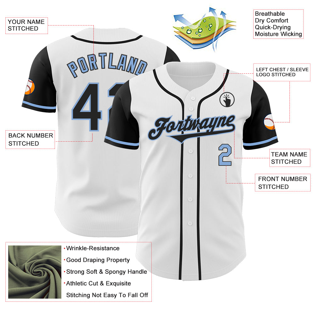 Custom White Black-Light Blue Authentic Two Tone Baseball Jersey