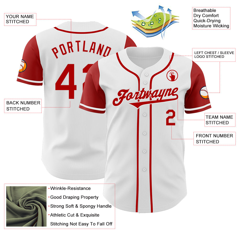 Custom White Red Authentic Two Tone Baseball Jersey