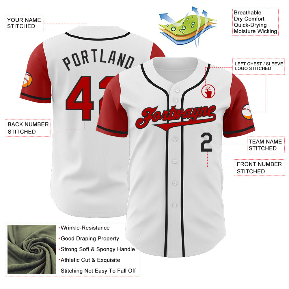 Custom White Red-Black Authentic Two Tone Baseball Jersey