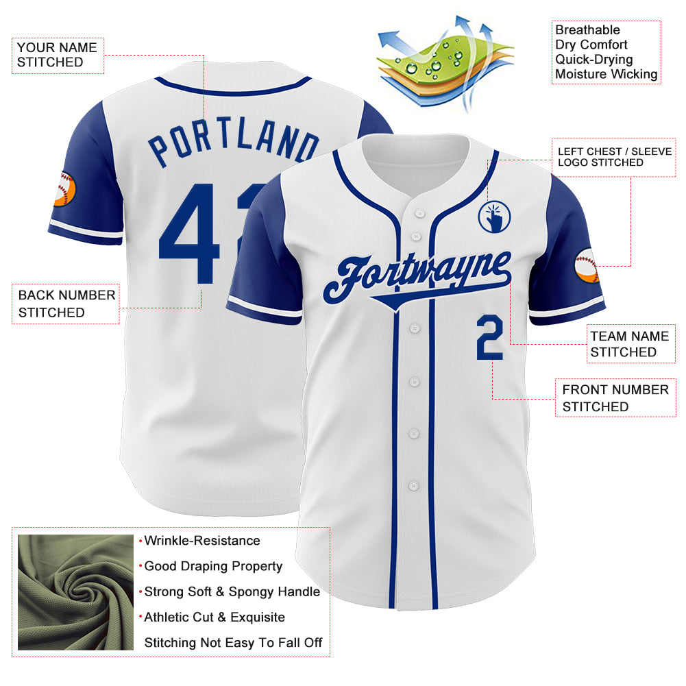 Custom White Royal Authentic Two Tone Baseball Jersey