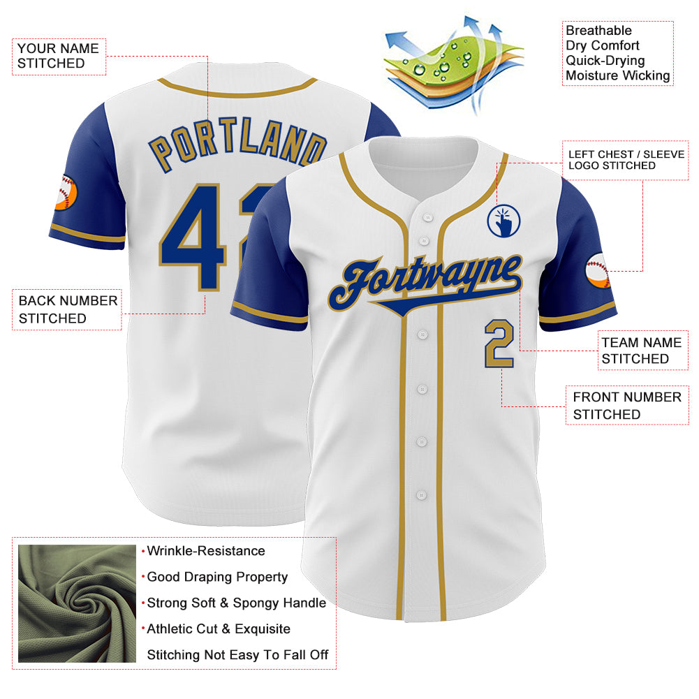 Custom White Royal-Old Gold Authentic Two Tone Baseball Jersey