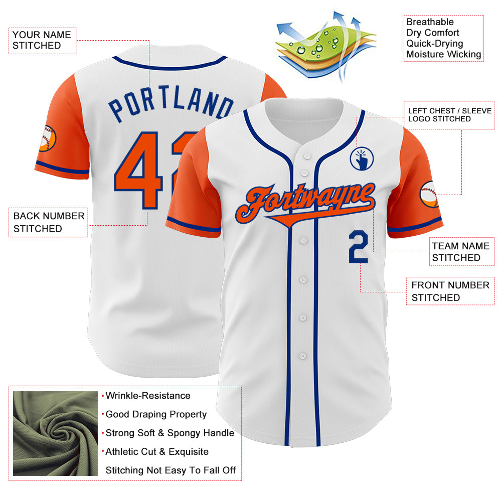 Custom White Orange-Royal Authentic Two Tone Baseball Jersey