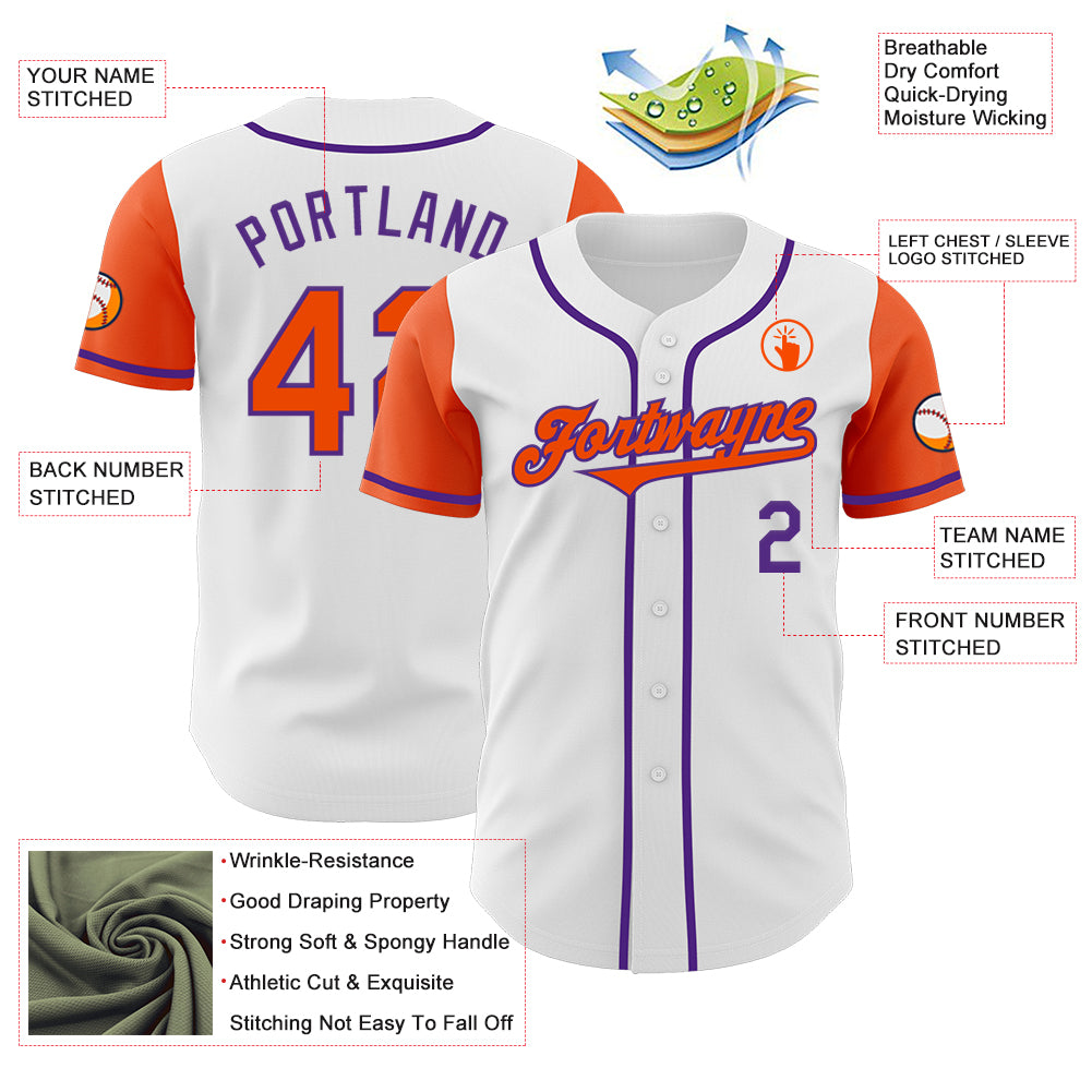 Custom White Orange-Purple Authentic Two Tone Baseball Jersey