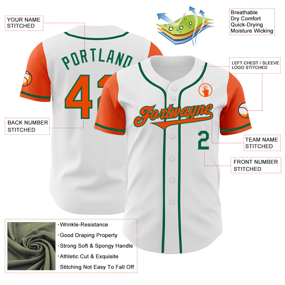 Custom White Orange-Kelly Green Authentic Two Tone Baseball Jersey