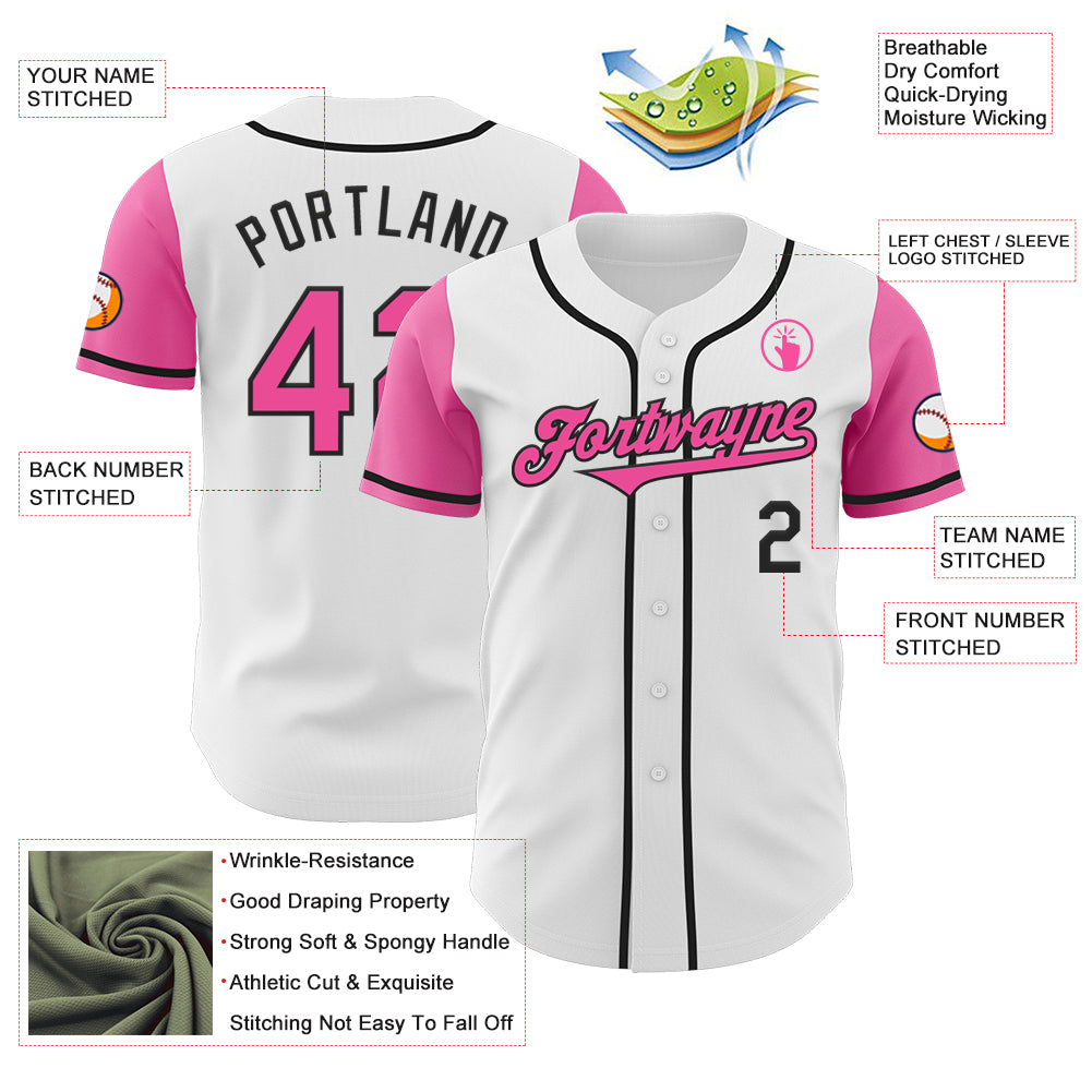 Custom White Pink-Black Authentic Two Tone Baseball Jersey