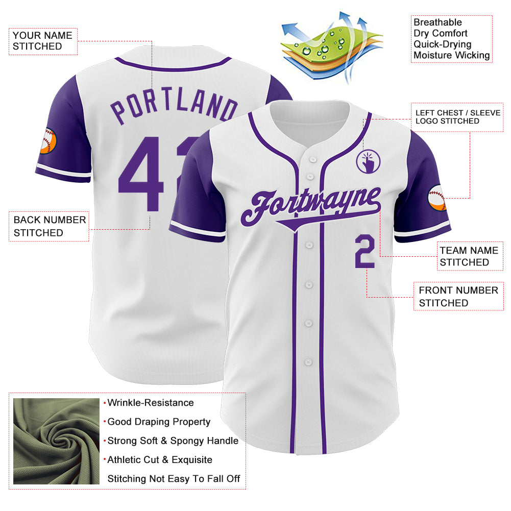 Custom White Purple Authentic Two Tone Baseball Jersey