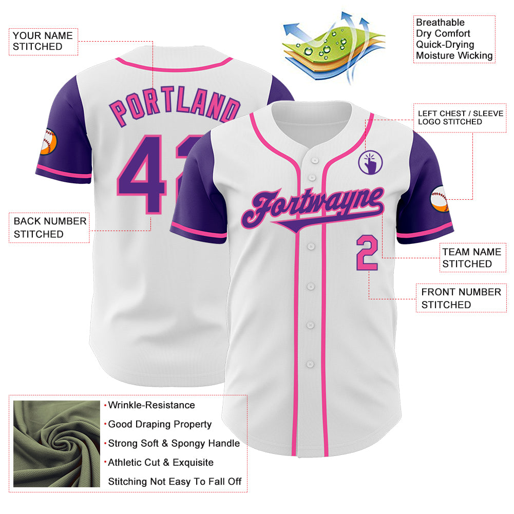 Custom White Purple-Pink Authentic Two Tone Baseball Jersey