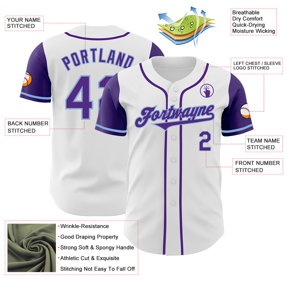 Custom White Purple-Light Blue Authentic Two Tone Baseball Jersey