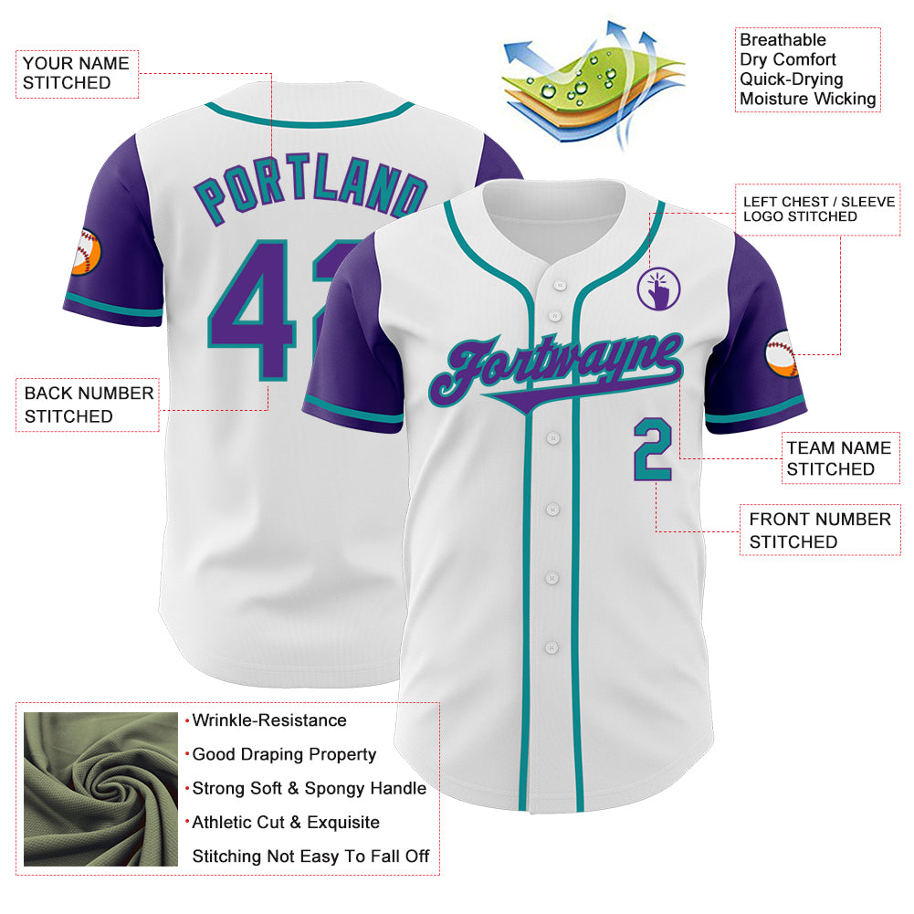 Custom White Purple-Teal Authentic Two Tone Baseball Jersey