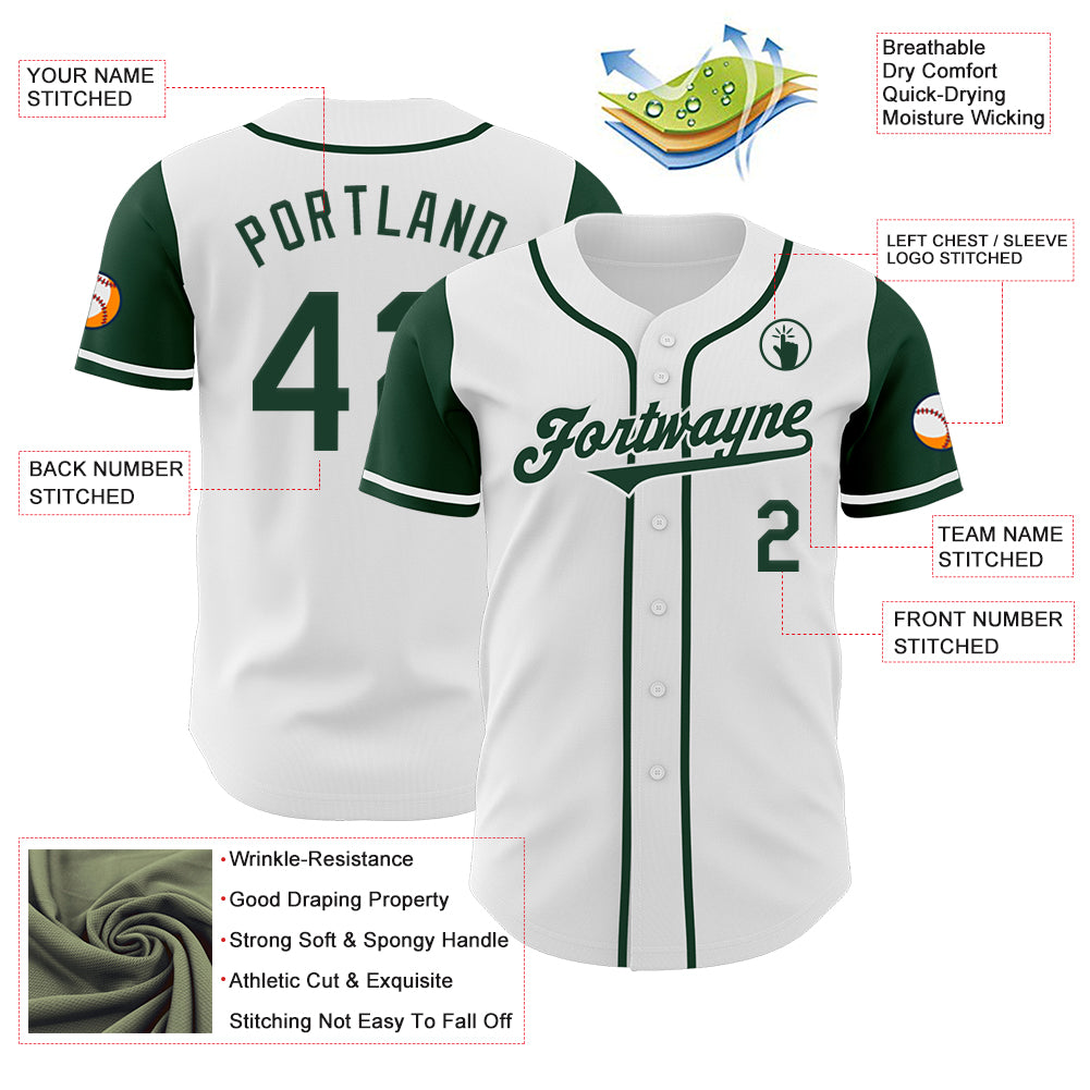 Custom White Green Authentic Two Tone Baseball Jersey