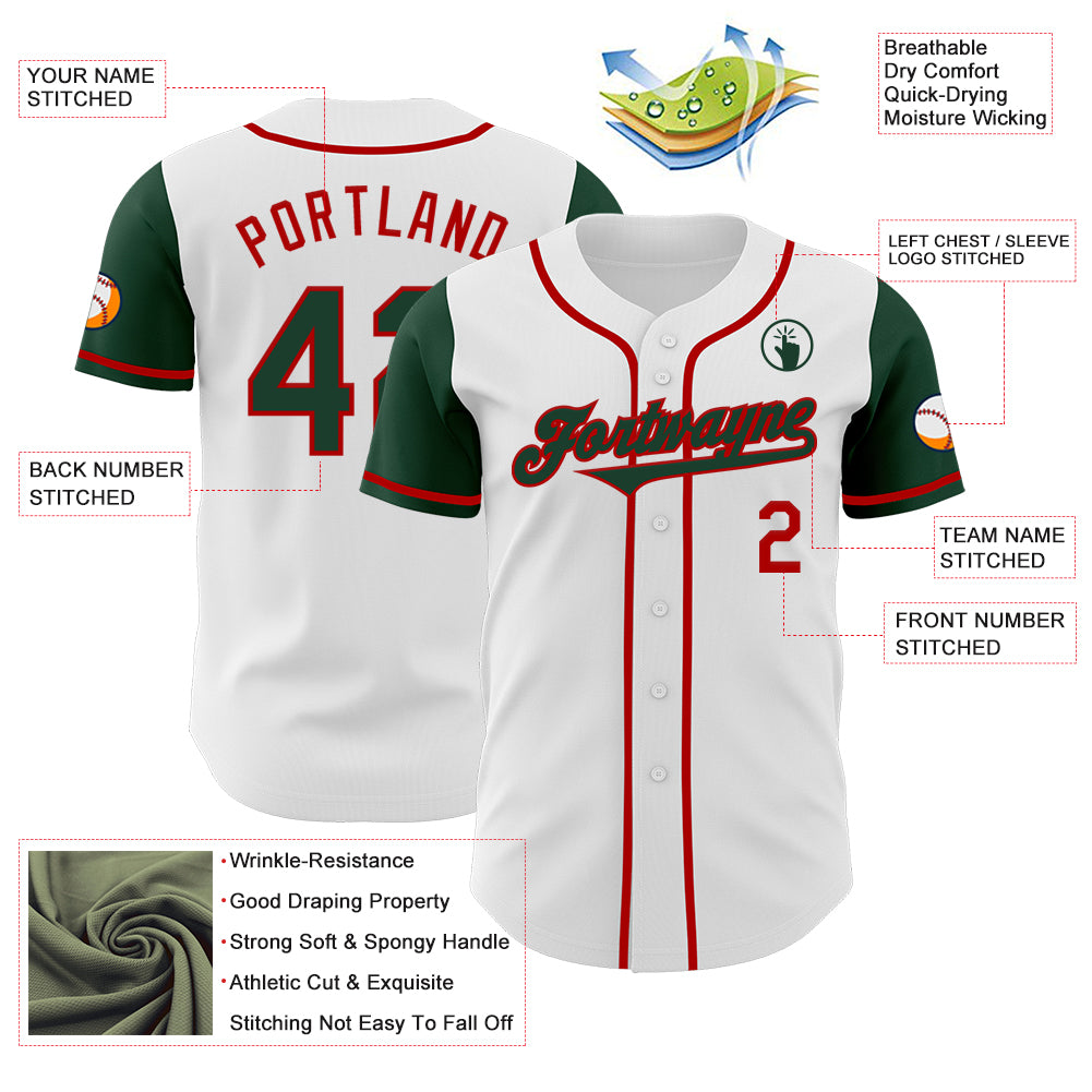 Custom White Green-Red Authentic Two Tone Baseball Jersey