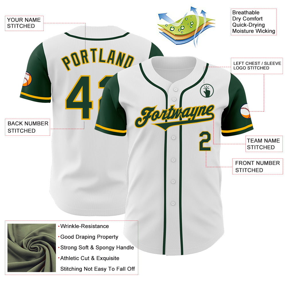 Custom White Green-Gold Authentic Two Tone Baseball Jersey