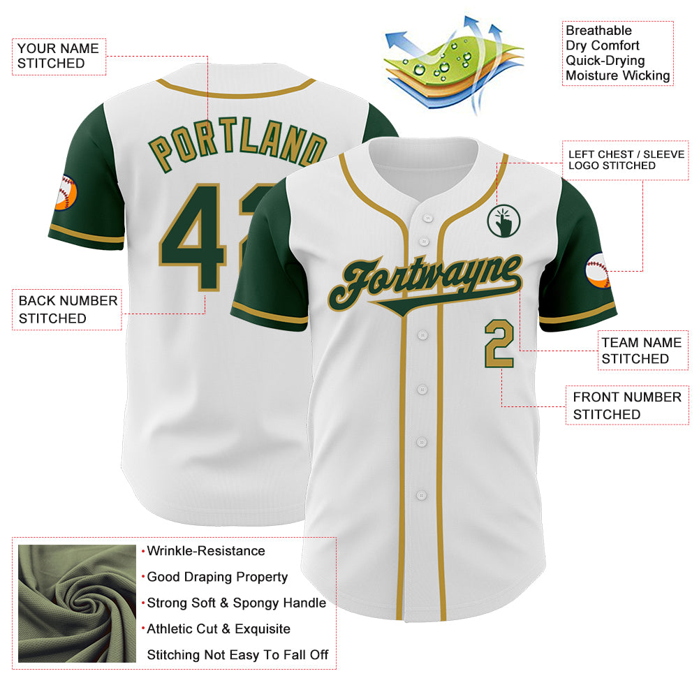 Custom White Green-Old Gold Authentic Two Tone Baseball Jersey