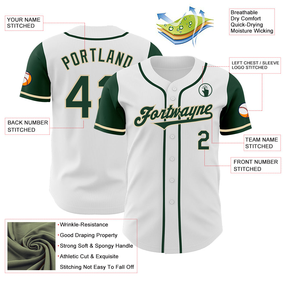 Custom White Green-Cream Authentic Two Tone Baseball Jersey