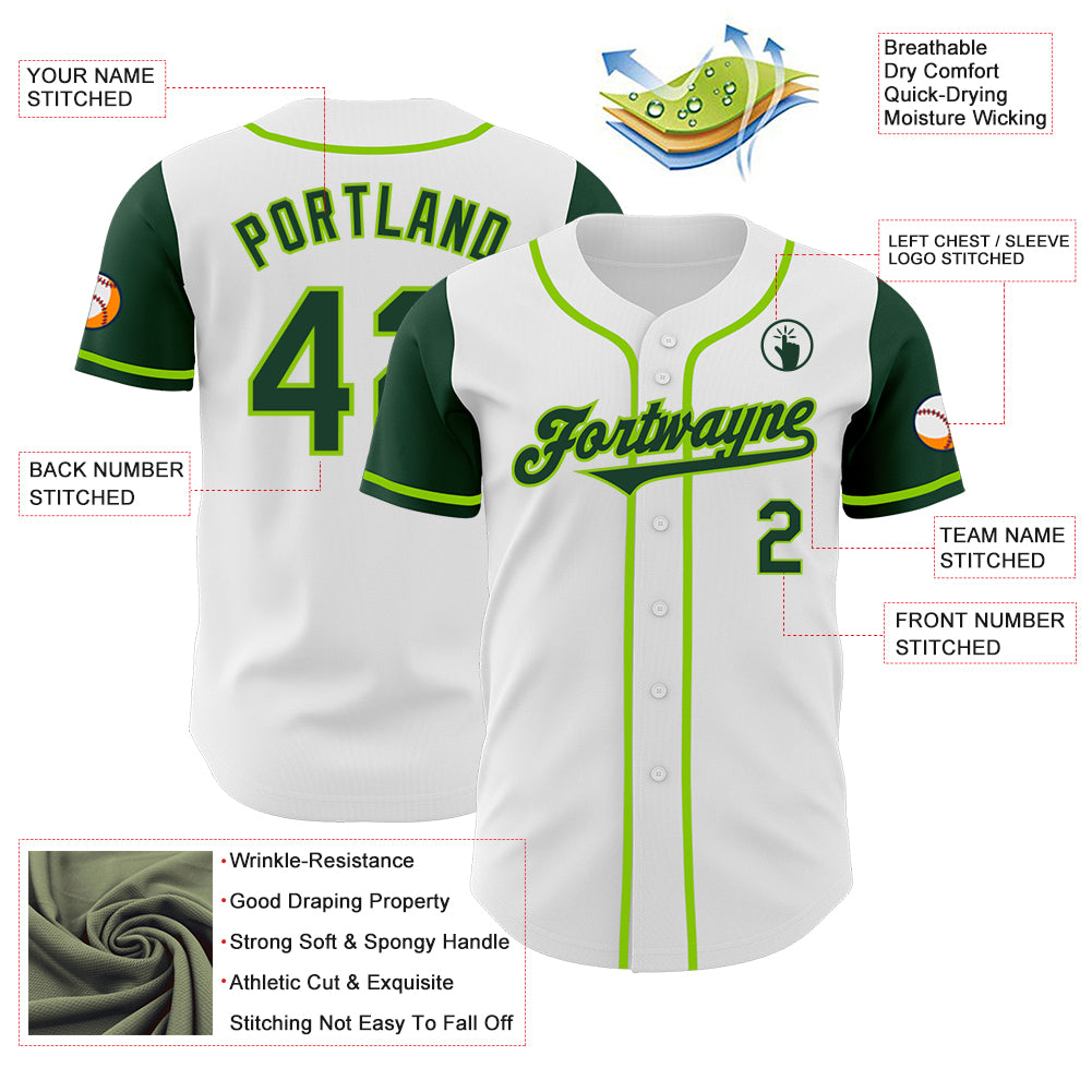 Custom White Green-Neon Green Authentic Two Tone Baseball Jersey